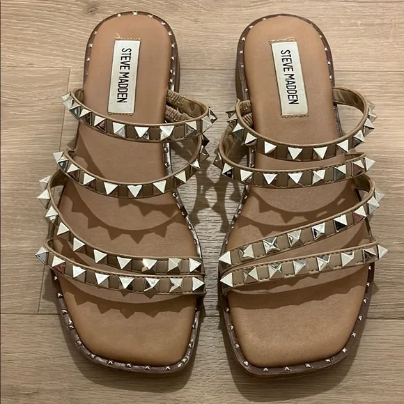 Steve Madden Tan Studded Women's Sandals - Picture 2 of 3